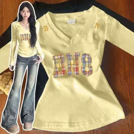 FA52562# 春秋季新款韩版长袖T恤女设计感  服裝批發女裝批發服飾貨源