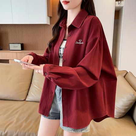 FA52571# 韩系全棉磨毛加厚衬衫女秋季休闲宽松慵懒上衣中长款工装外套  服裝批發女裝批發服飾貨源