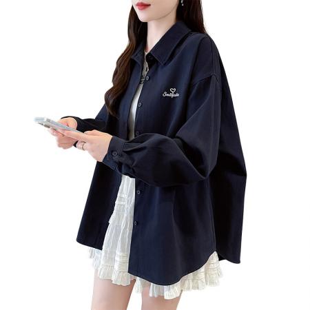 FA52571# 韩系全棉磨毛加厚衬衫女秋季休闲宽松慵懒上衣中长款工装外套  服裝批發女裝批發服飾貨源