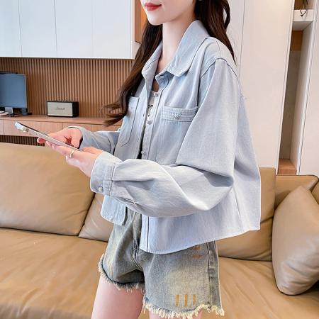 FA52573# 韩系全棉磨毛加厚衬衫女秋季休闲宽松慵懒上衣短款工装外套  服裝批發女裝批發服飾貨源