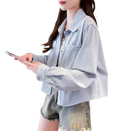 FA52573# 韩系全棉磨毛加厚衬衫女秋季休闲宽松慵懒上衣短款工装外套  服裝批發女裝批發服飾貨源