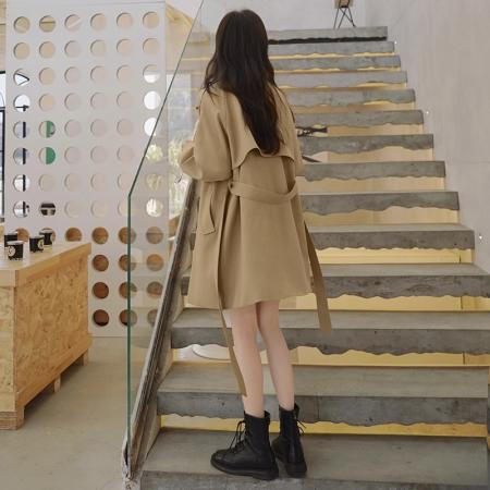 FA52575# 韩系温柔卡其色风衣外套女秋冬新款春季中长款英伦风宽松大衣  服裝批發女裝批發服飾貨源