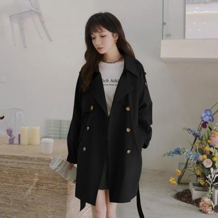 FA52575# 韩系温柔卡其色风衣外套女秋冬新款春季中长款英伦风宽松大衣  服裝批發女裝批發服飾貨源