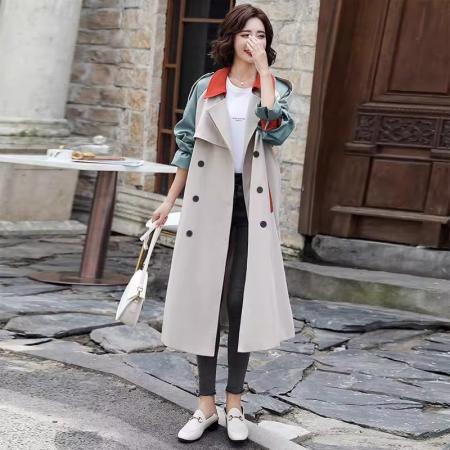 FA52577# 风衣女中长款英伦风秋季新款宽松百搭减龄显瘦大码拼接外套女  服裝批發女裝批發服飾貨源