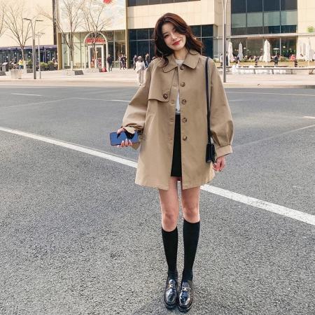 FA52579# 高级感超好看卡其色风衣女小个子新款春秋韩系中长款洋气外套  服裝批發女裝批發服飾貨源