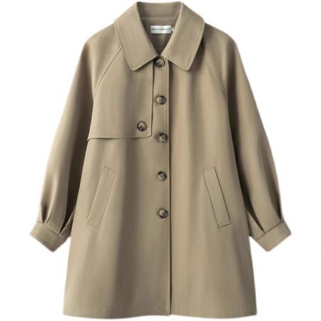 FA52579# 高级感超好看卡其色风衣女小个子新款春秋韩系中长款洋气外套  服裝批發女裝批發服飾貨源