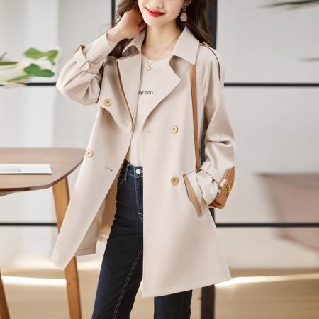 FA52582# 米白色风衣外套女中长款春秋季新款今年流行漂亮收腰气质大衣  服裝批發女裝批發服飾貨源
