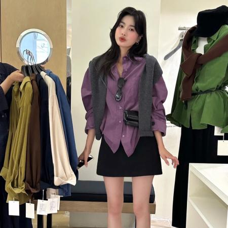 FA52585# 衬衫控心头爱秋冬必备新款复古百搭休闲简约多色灯芯绒衬衫女  服裝批發女裝批發服飾貨源