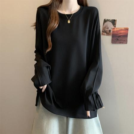 FA52586# 大码胖MM设计感慵懒风褶皱袖套头卫衣洋气百搭上衣  服裝批發女裝批發服飾貨源