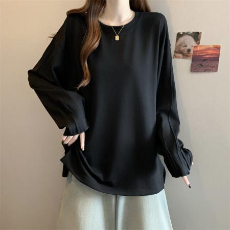 FA52586# 大码胖MM设计感慵懒风褶皱袖套头卫衣洋气百搭上衣  服裝批發女裝批發服飾貨源