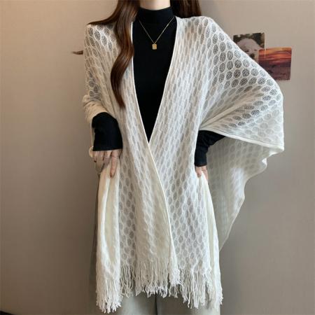 FA52588# 大码胖MM新中式国风针织流苏开衫外搭披肩  服裝批發女裝批發服飾貨源
