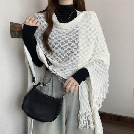 FA52588# 大码胖MM新中式国风针织流苏开衫外搭披肩  服裝批發女裝批發服飾貨源