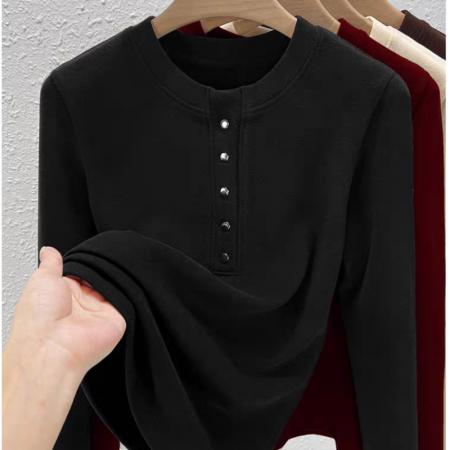 FA52591# 网红加厚德绒圆领打底衫女秋冬纯色内搭长袖新款t恤保暖上衣大码  服裝批發女裝批發服飾貨源