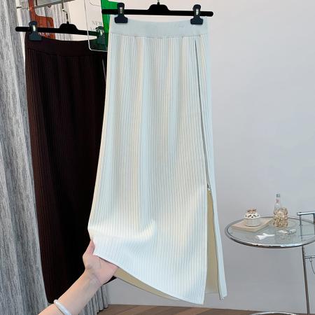 FA52593# 针织半身裙秋冬女中长款包臀开叉一步裙高腰毛线宽松加厚直筒裙子  服裝批發女裝批發服飾貨源