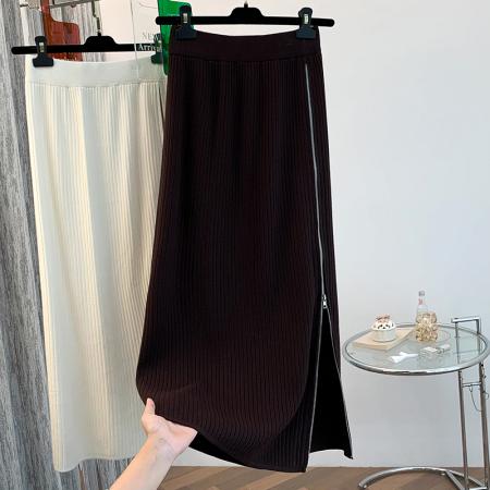 FA52593# 针织半身裙秋冬女中长款包臀开叉一步裙高腰毛线宽松加厚直筒裙子  服裝批發女裝批發服飾貨源