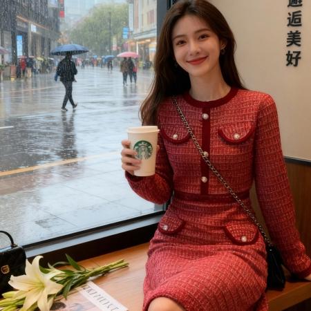 FA52596# 韩国小香风红...