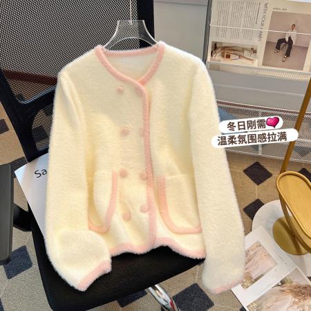 FA52599# 法式小香风外套女秋冬新款韩版双排扣针织毛衣打底衫  服裝批發女裝批發服飾貨源