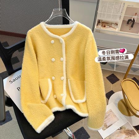 FA52599# 法式小香风外套女秋冬新款韩版双排扣针织毛衣打底衫  服裝批發女裝批發服飾貨源