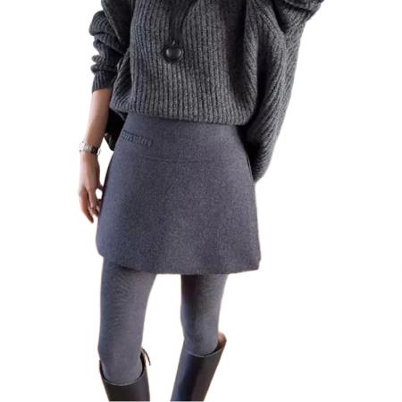 FA52604# 大码毛呢开叉半身裙女秋冬新款高腰显瘦百搭字母刺绣A字短裙  服裝批發女裝批發服飾貨源