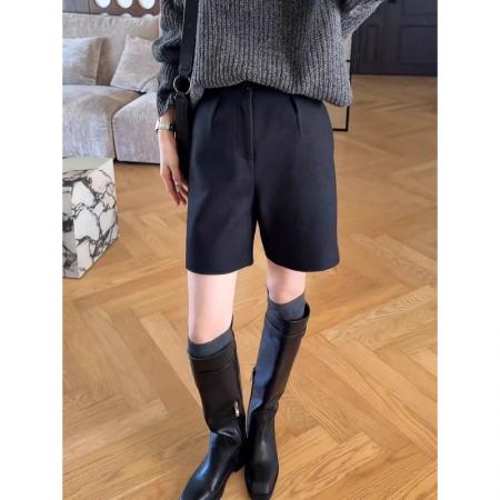 FA52605# 大码韩版灰色毛呢阔腿裤女秋冬季新款高腰靴裤胖MM显瘦短裤子  服裝批發女裝批發服飾貨源