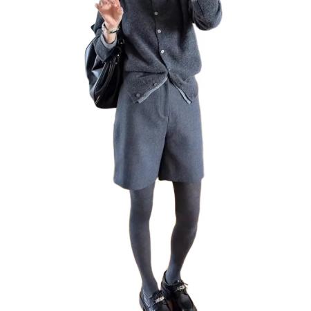 FA52605# 大码韩版灰色毛呢阔腿裤女秋冬季新款高腰靴裤胖MM显瘦短裤子  服裝批發女裝批發服飾貨源