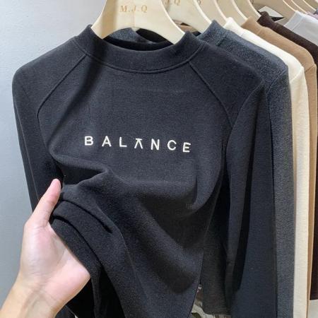 FA52611# 网红爆款胖MM大码字母刺绣打底衫女新款秋冬德绒保暖长袖t恤上衣  服裝批發女裝批發服飾貨源