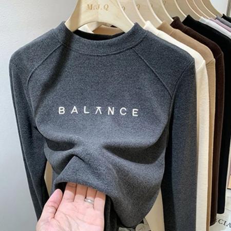 FA52611# 网红爆款胖MM大码字母刺绣打底衫女新款秋冬德绒保暖长袖t恤上衣  服裝批發女裝批發服飾貨源