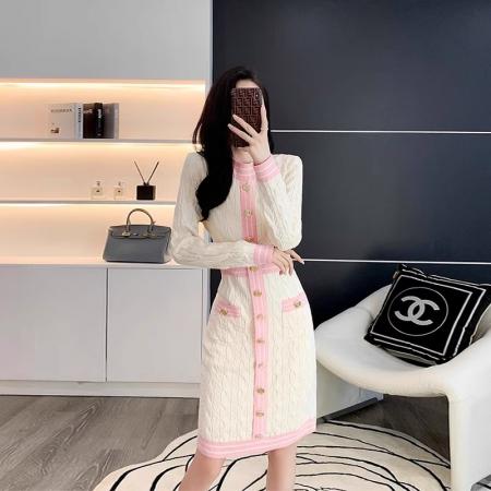 FA52612# 小香风秋冬圆领长袖针织连衣裙修身包臀过膝内搭麻花毛衣打底裙子  服裝批發女裝批發服飾貨源