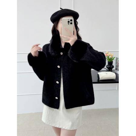 FA52618# 名媛小香风法式小个子外套女秋冬贵气毛领水貂毛开衫上衣  服裝批發女裝批發服飾貨源