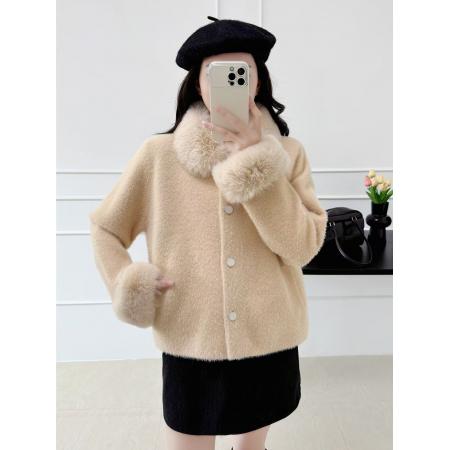 FA52618# 名媛小香风法式小个子外套女秋冬贵气毛领水貂毛开衫上衣  服裝批發女裝批發服飾貨源