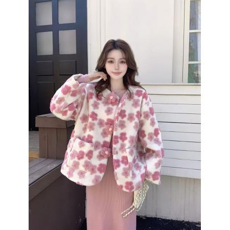 FA52619# ～韩系小香风花朵外套女冬季新款高级感气质名媛短款上衣  服裝批發女裝批發服飾貨源