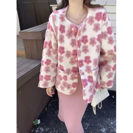 FA52619# ～韩系小香风花朵外套女冬季新款高级感气质名媛短款上衣  服裝批發女裝批發服飾貨源