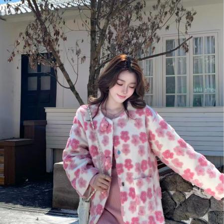 FA52619# ～韩系小香风花朵外套女冬季新款高级感气质名媛短款上衣  服裝批發女裝批發服飾貨源
