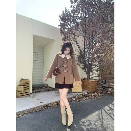 FA52620# ～韩版针织花瓣领秋冬羊羔毛仿皮草皮毛一体宽松加厚外套女  服裝批發女裝批發服飾貨源