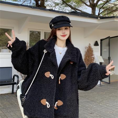 FA52621# 大码女装冬装羊羔绒ins外套宽松加厚秋冬羊羔毛秋冬大衣  服裝批發女裝批發服飾貨源