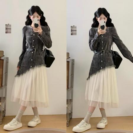 FA52622# ～小香风丝绒连衣裙女新款女装高端名媛法式气质收腰长裙子  服裝批發女裝批發服飾貨源