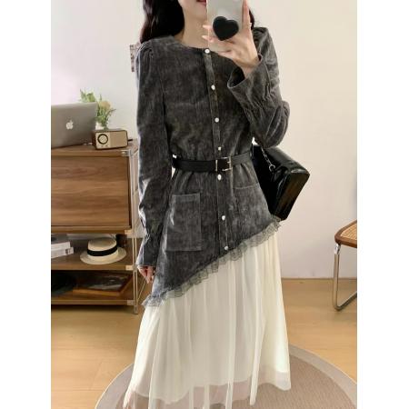 FA52622# ～小香风丝绒连衣裙女新款女装高端名媛法式气质收腰长裙子  服裝批發女裝批發服飾貨源