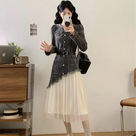 FA52622# ～小香风丝绒连衣裙女新款女装高端名媛法式气质收腰长裙子  服裝批發女裝批發服飾貨源