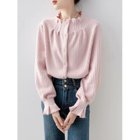 FA52624# 法式立领杏粉色长袖衬衫女新款秋冬季高级感轻奢减龄洋气上衣  服裝批發女裝批發服飾貨源