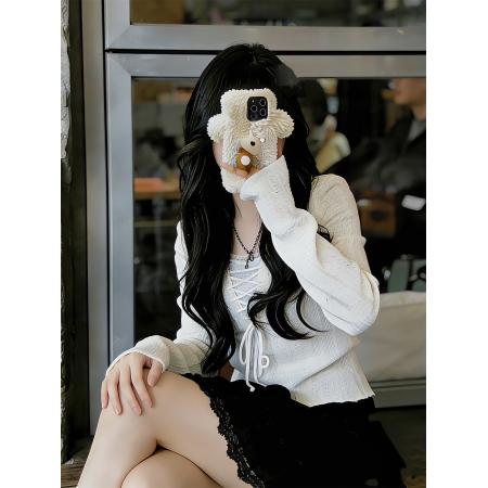 FA52627# 欲风U领假两件绑带高腰针织衫性感气质长袖套头上衣  服裝批發女裝批發服飾貨源