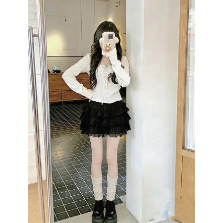 FA52627# 欲风U领假两件绑带高腰针织衫性感气质长袖套头上衣  服裝批發女裝批發服飾貨源