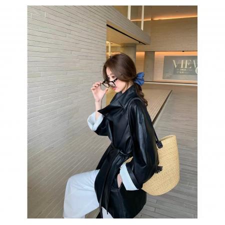 FA52631# 设计高级感炸街复古西装皮衣外套秋季系带皮衣网红上衣城市机能风  服裝批發女裝批發服飾貨源