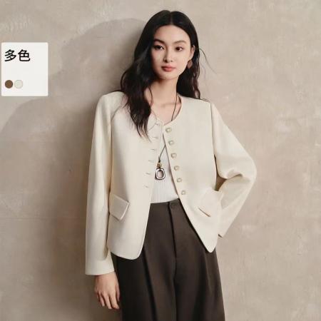 FA52635# 仿麂皮绒外套女秋小香风短款高级感气质上衣优雅通勤外套  服裝批發女裝批發服飾貨源