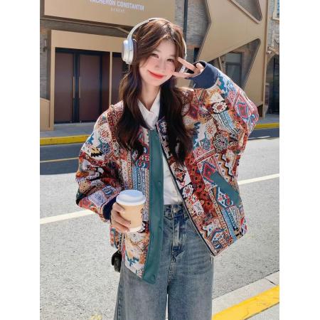 FA52636# 复古刺绣拼接棒球服短外套女秋季流行超火减龄巨好看宽松夹克  服裝批發女裝批發服飾貨源