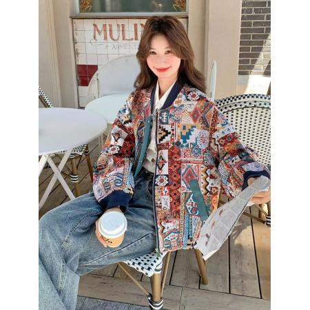 FA52636# 复古刺绣拼接棒球服短外套女秋季流行超火减龄巨好看宽松夹克  服裝批發女裝批發服飾貨源