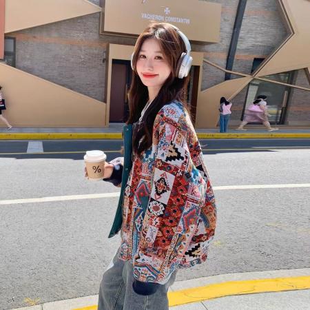 FA52636# 复古刺绣拼接棒球服短外套女秋季流行超火减龄巨好看宽松夹克  服裝批發女裝批發服飾貨源