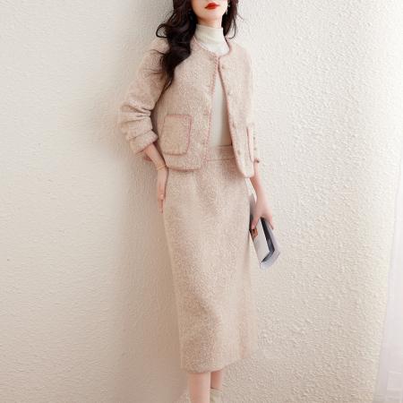 FA52639# 小香风套装女冬季新款高端精致粗花呢长裙加厚显瘦两件套  服裝批發女裝批發服飾貨源