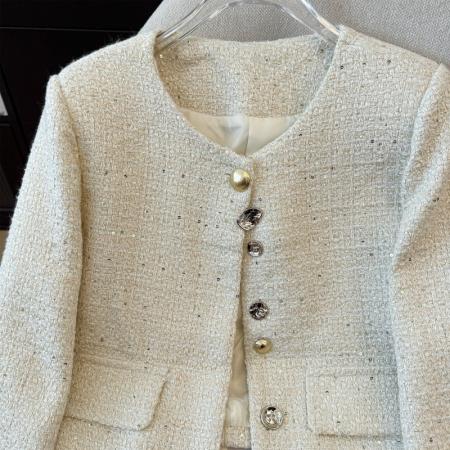 FA52643# 秋冬海青蓝圆领小香风短外套秋季新款气质显瘦上衣  服裝批發女裝批發服飾貨源