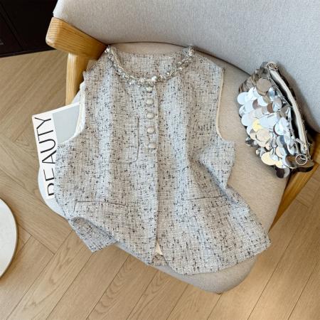 FA52647# 新款秋冬重工领口设计感百搭轻奢气质小香风马夹  服裝批發女裝批發服飾貨源