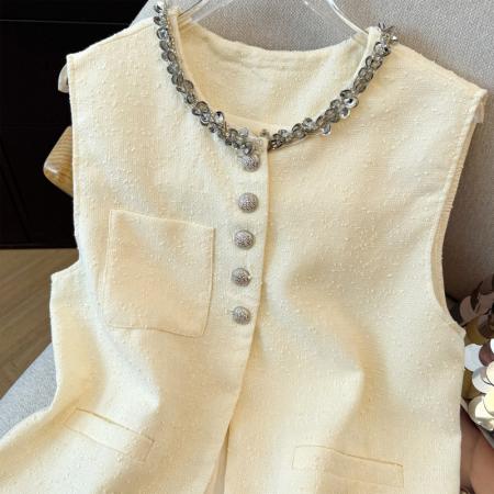 FA52647# 新款秋冬重工领口设计感百搭轻奢气质小香风马夹  服裝批發女裝批發服飾貨源